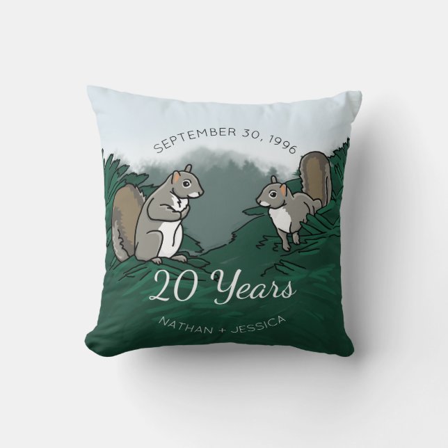 20th Wedding Anniversary Squirrels Cushion (Front)