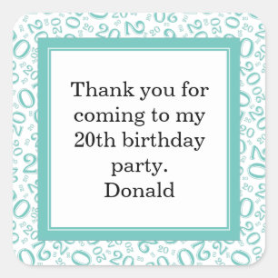 20th Your Photo Random Number Pattern Teal/White Square Sticker
