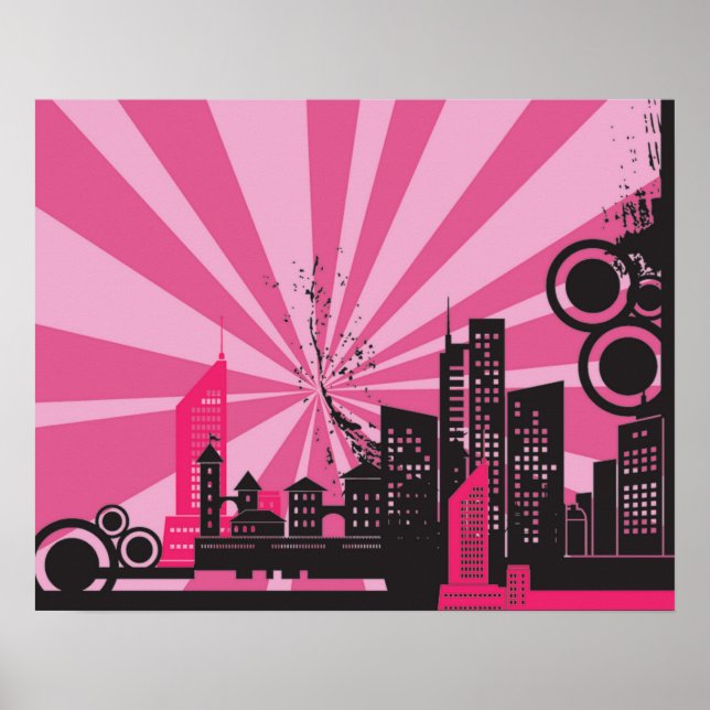 20x16 Abstract Pink City Wall Art (Front)