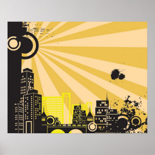 20x16 Abstract Yellow City Wall Art