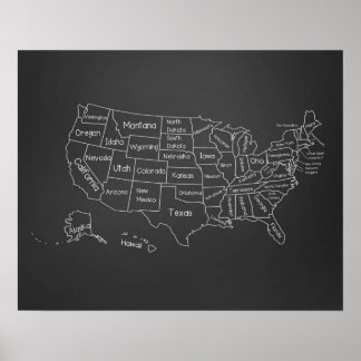 20x16 Chalkboard Classroom US Map Poster