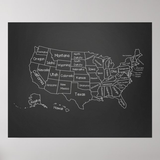 20x16 Chalkboard Classroom US Map Poster (Front)