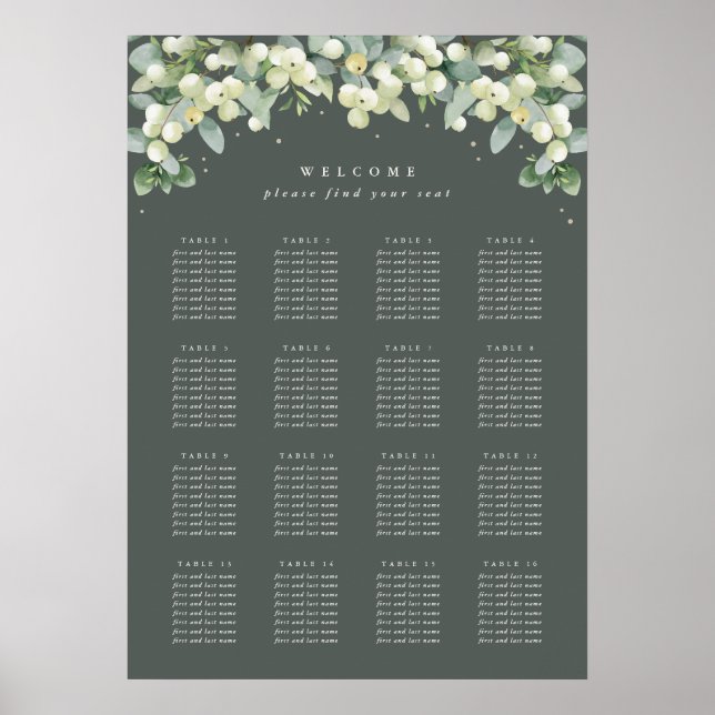 20x28" 16 Tables of 8 Wedding Seating Chart Poster (Front)