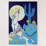 20x30 Howling Coyote Puzzle for Colorblind People<br><div class="desc">This cool puzzle features a howling coyote amid prickly pear,  watched by a hidden road runner under a full moon. This puzzle is perfect for people living with red-green colorblindness as it was created solely in shades of blue and yellow,  grey and white.</div>
