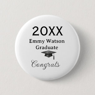 20XX bold letter congrats graduation name heart si 6 Cm Round Badge