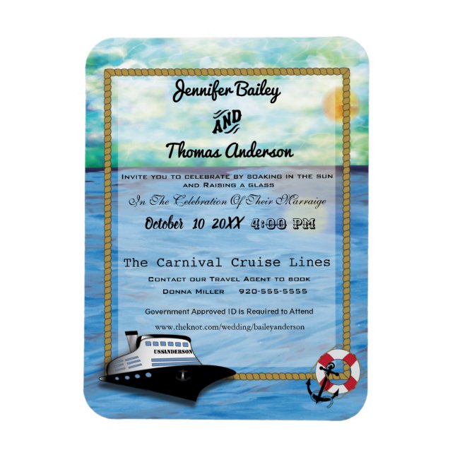 20XX Cruise Ship Watercolor Wedding Invitation Magnet (Vertical)