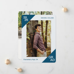 20XX Grad Custom Photo Simple Blue Corner Announcement