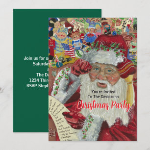 20XX Green Christmas Party Santa Checking It Twice Invitation