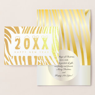 20XX Merry Christmas & Happy New Year! XMAS Zebra Foil Card