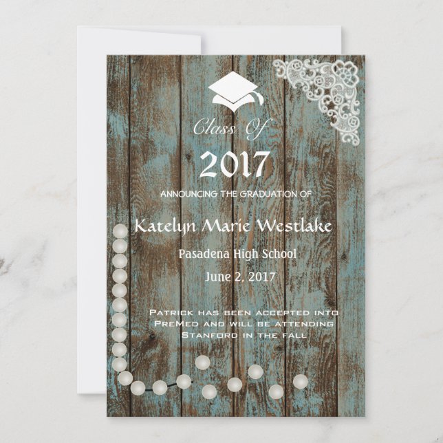 20XX Rustic, Lace & Pearls Graduation Announcement (Front)