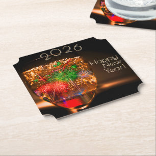 20xx wishes with fireworks and bubbles paper coaster