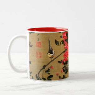 21. 薔薇小禽図, 若冲 Roses & Small Bird, Jakuchū Two-Tone Coffee Mug