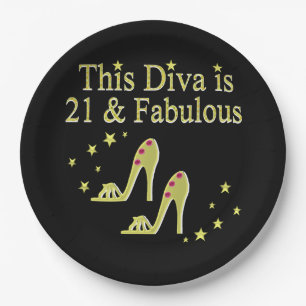 21 AND FABULOUS GOLD SHOE QUEEN DESIGN PAPER PLATE