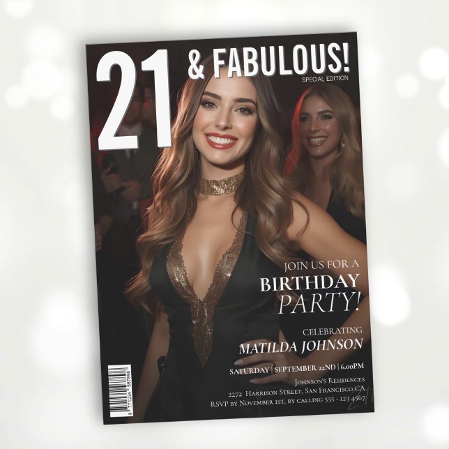 21 and Fabulous Magazine Cover 21st Birthday  Invitation (21 and Fabulous Magazine Cover 21st Birthday Invitation
)