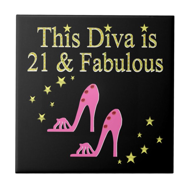 21 AND FABULOUS PINK SHOE QUEEN DESIGN TILE (Front)