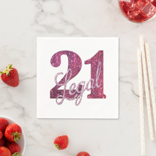 21 and Legal 21st Birthday Chic Pink Glitter Napkin