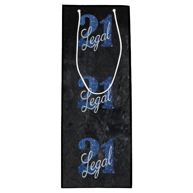 21 and Legal | Blue 21st Birthday Chic Glitter Wine Gift Bag (Front)