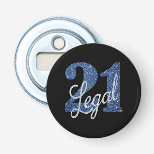 21 and Legal Blue Faux Glitter 21st Birthday Bottle Opener