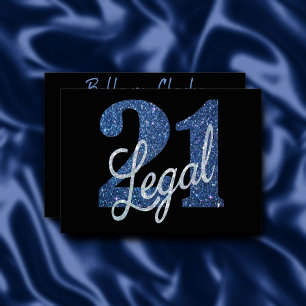 21 and Legal   Blue Faux Glitter 21st Birthday Invitation