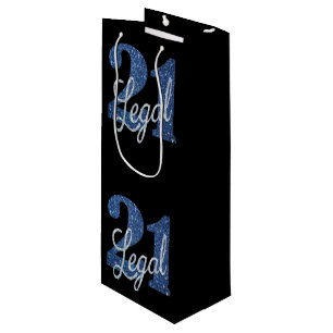 21 and Legal Blue Faux Glitter 21st Birthday Wine Gift Bag