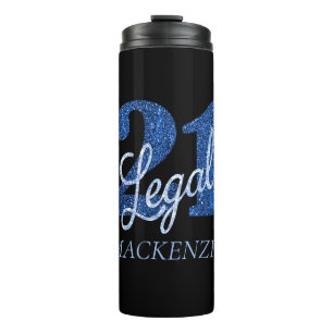 21 and Legal   Blue Glitter 21st Birthday Name Thermal Tumbler