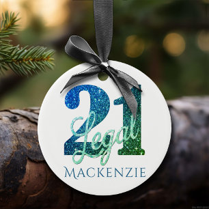 21 and Legal Blue Green Ombre 21st Birthday Party Ceramic Ornament