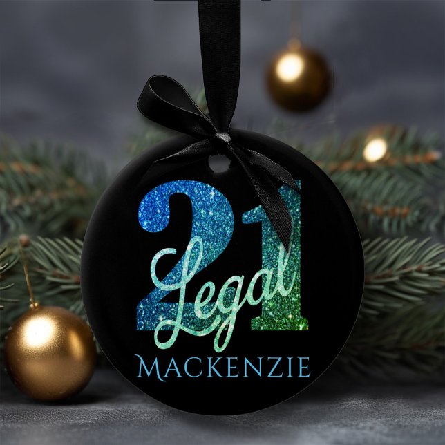 21 and Legal Blue Green Ombre 21st Birthday Party Ceramic Ornament (Creator Uploaded)