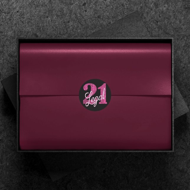 21 and Legal | Fun Pink Faux Glitter 21st Birthday Classic Round Sticker (Creator Uploaded)