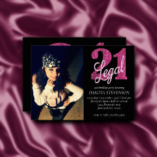 21 and Legal   Fun Pink Faux Glitter 21st Birthday Invitation