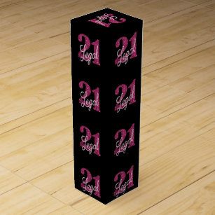 21 and Legal   Fun Pink Faux Glitter 21st Birthday Wine Box