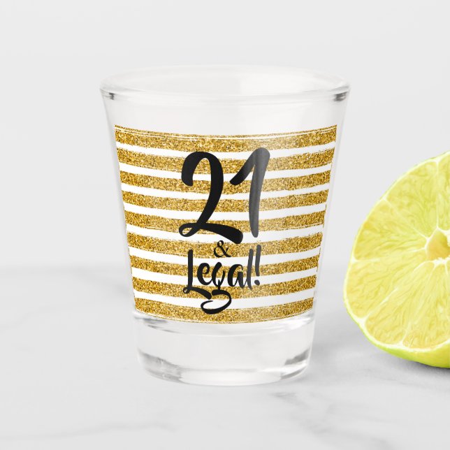 21 and Legal Gold Faux Glitter Custom Shot Glass (Front)