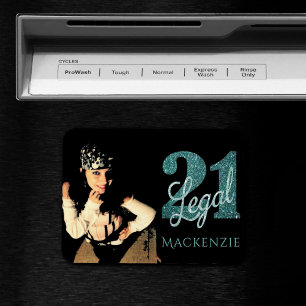 21 and Legal Green Faux Glitter 21st BDay Photo Magnet