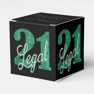 21 and Legal   Green Faux Glitter 21st Birthday Favour Box