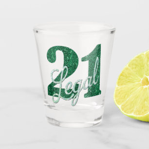 21 and Legal   Green Faux Glitter 21st Birthday Shot Glass