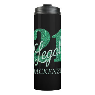 21 and Legal   Green Faux Glitter 21st Birthday Thermal Tumbler