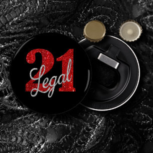 21 and Legal   Modern Red and Black 21st Birthday Bottle Opener