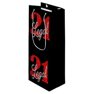 21 and Legal   Modern Red and Black 21st Birthday Wine Gift Bag