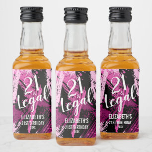 21 and Legal Pink Black Camo Custom Mini Liquor Bottle Label