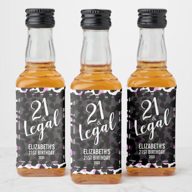 21 and Legal Pink Black Leopard Custom Mini Liquor Bottle Label (Bottles)