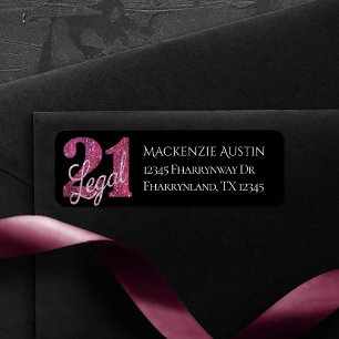 21 and Legal   Pink Faux Glitter 21st Birthday Return Address Label