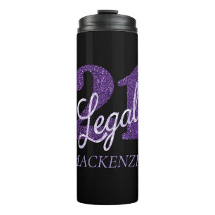 21 and Legal   Purple Faux Glitter 21st Birthday Thermal Tumbler