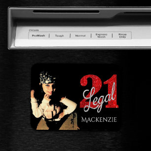 21 and Legal Red and Black Modern 21st Birthday Magnet