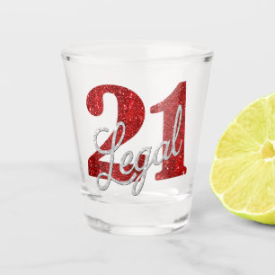 21 and Legal   Red Faux Glitter 21st Birthday Shot Glass