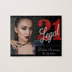 21 and Legal Red Faux Glitter Photo Keepsake Jigsaw Puzzle