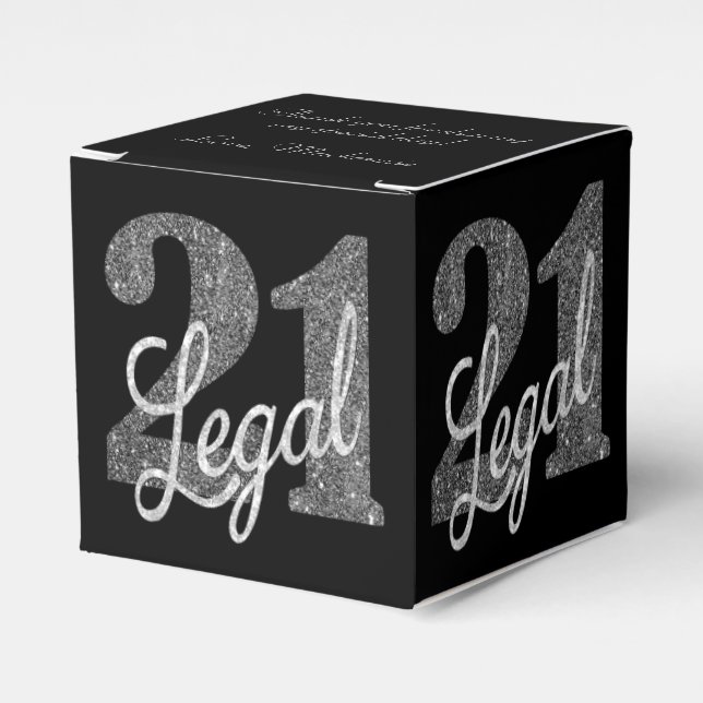 21 and Legal | Silver Faux Glitter 21st Birthday Favour Box (Front Side)