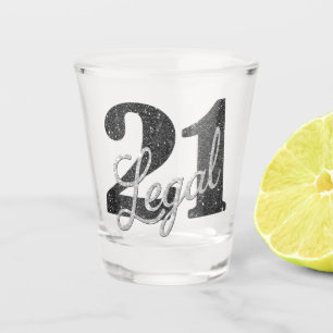 21 and Legal   Silver Faux Glitter 21st Birthday Shot Glass