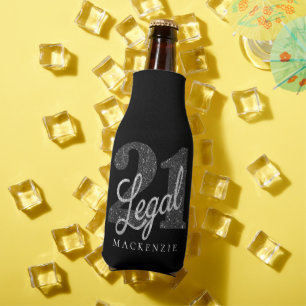 21 and Legal   Silver Grey Monochrome Birthday Bottle Cooler
