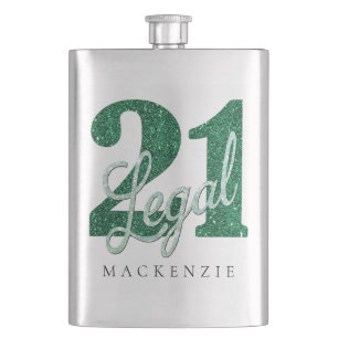 21 and Legal Stylish Green 21st Birthday Fun Hip Flask