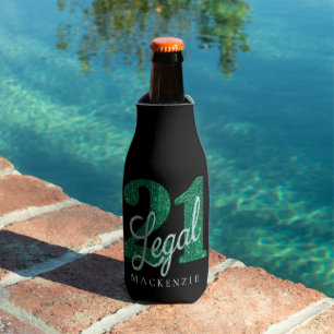 21 and Legal   Stylish Green and Black Birthday Bottle Cooler