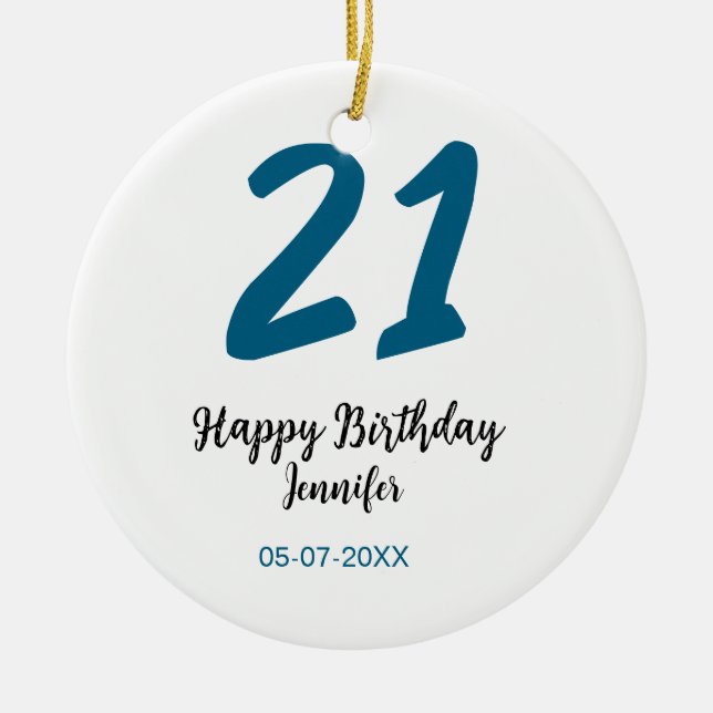 21 birthday bold blue letter simple minimal ceramic ornament (Front)